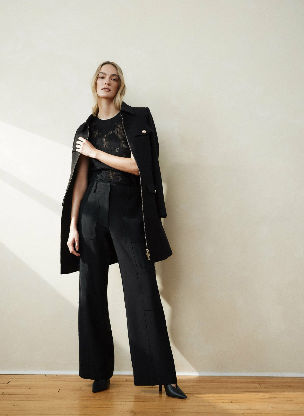 Women Tricotine Zip Coat Black | Melanie Lyne