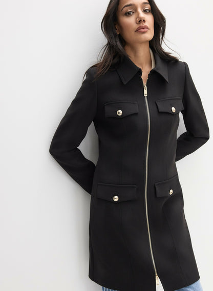 Women Tricotine Zip Coat Black | Melanie Lyne