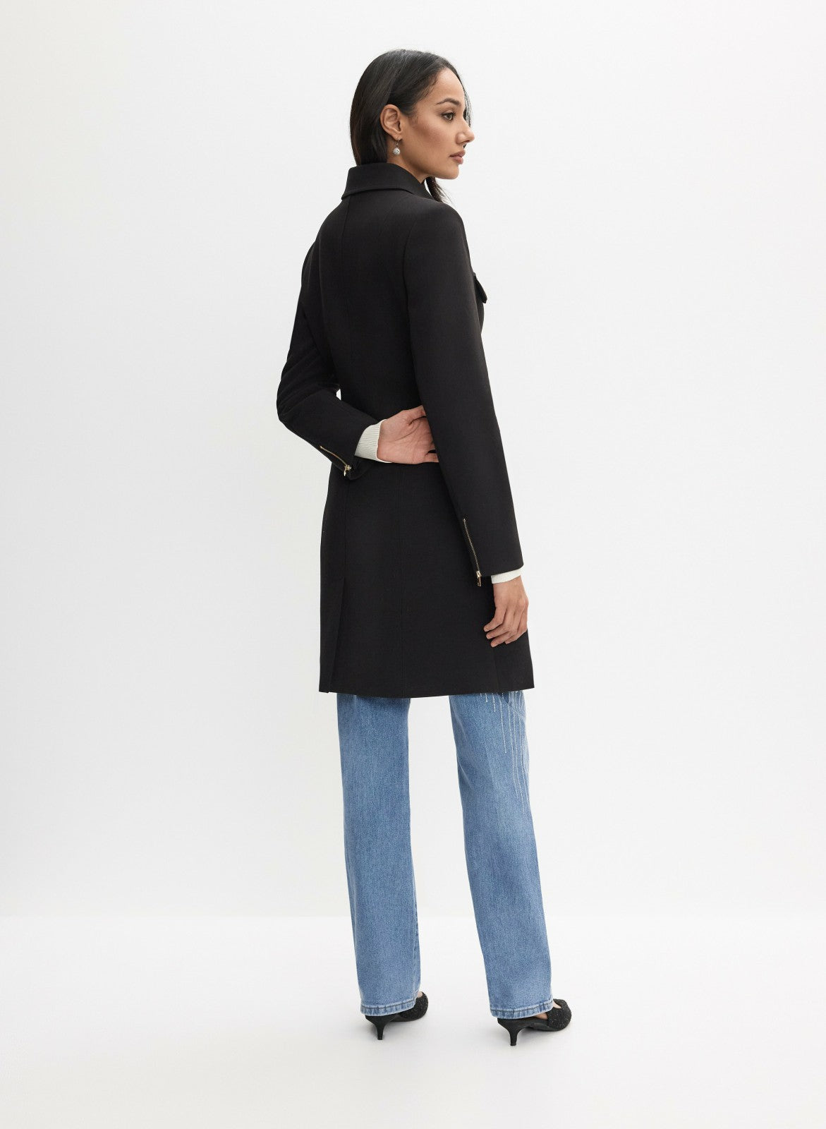 Women Tricotine Zip Coat Black | Melanie Lyne