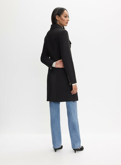 Women Tricotine Zip Coat Black | Melanie Lyne