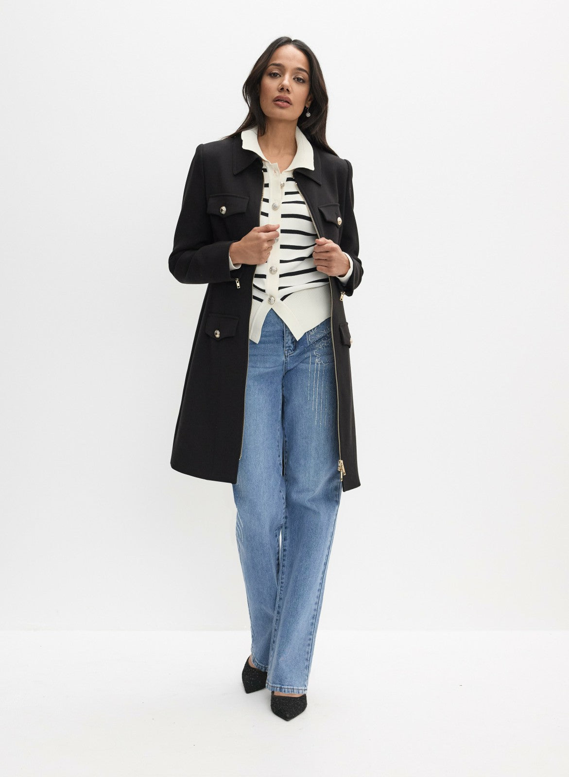 Women Tricotine Zip Coat Black | Melanie Lyne