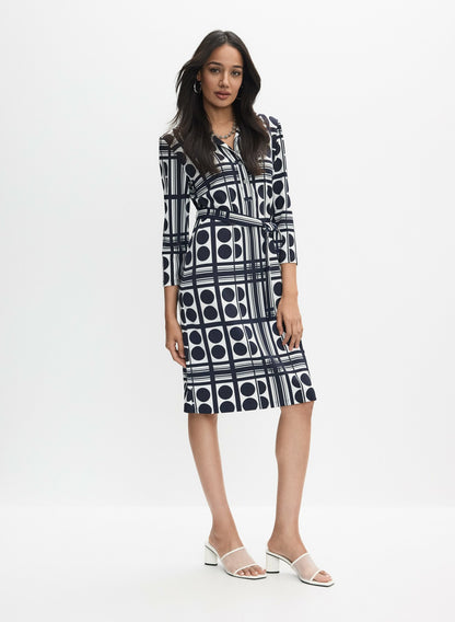 Women Joseph Ribkoff - Geometric Print Dress Blue Pattern | Melanie Lyne