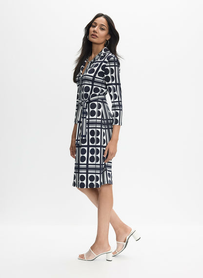 Women Joseph Ribkoff - Geometric Print Dress Blue Pattern | Melanie Lyne