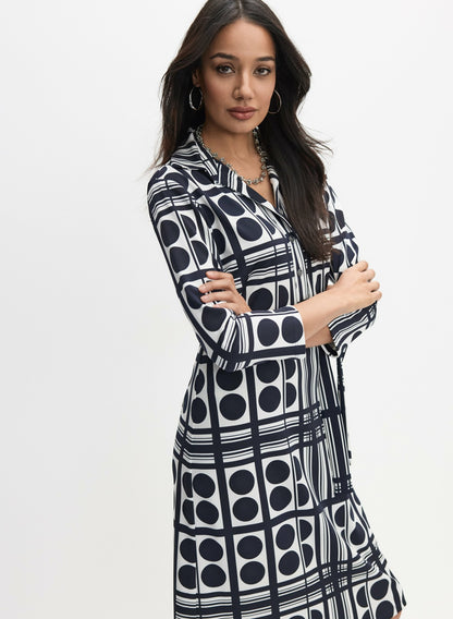 Women Joseph Ribkoff - Geometric Print Dress Blue Pattern | Melanie Lyne