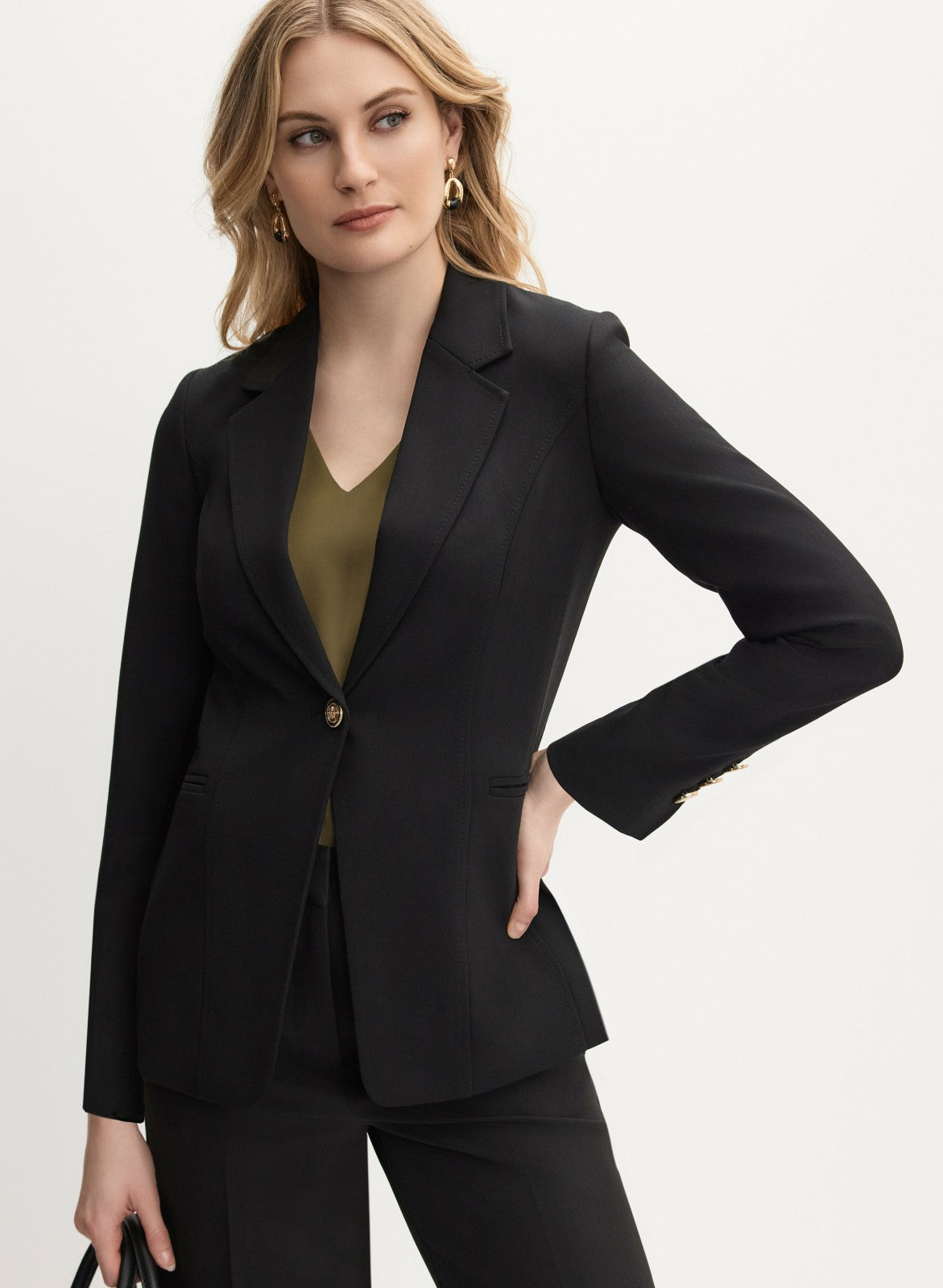 Women Embossed Button Blazer Black | Melanie Lyne