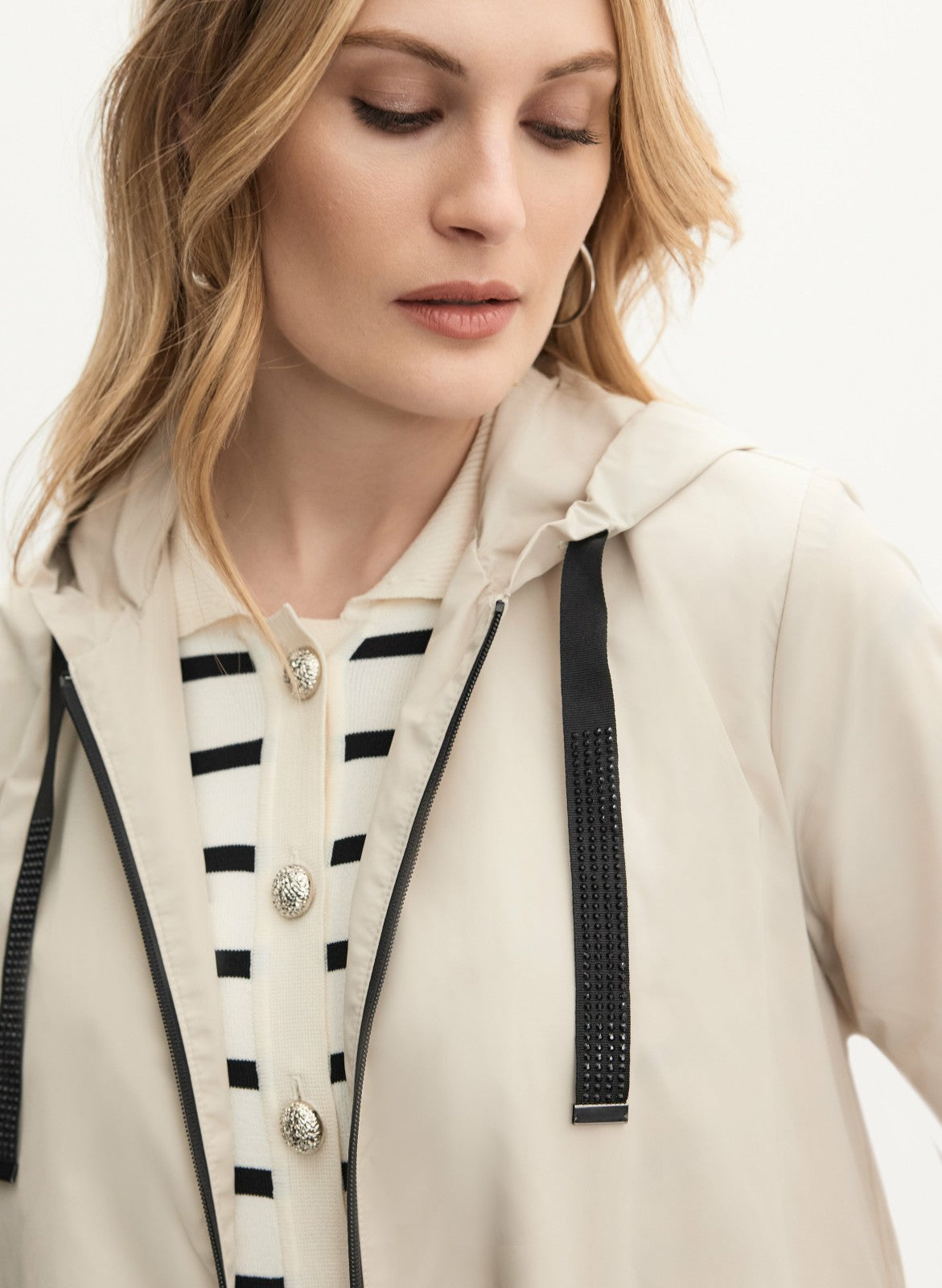 Women Joseph Ribkoff - Hooded Zip-Front Coat Oatmeal | Melanie Lyne