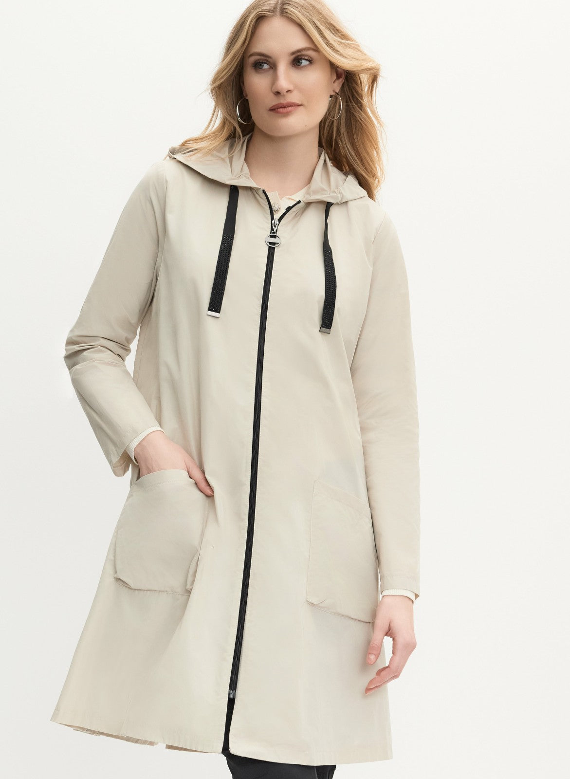 Women Joseph Ribkoff - Hooded Zip-Front Coat Oatmeal | Melanie Lyne