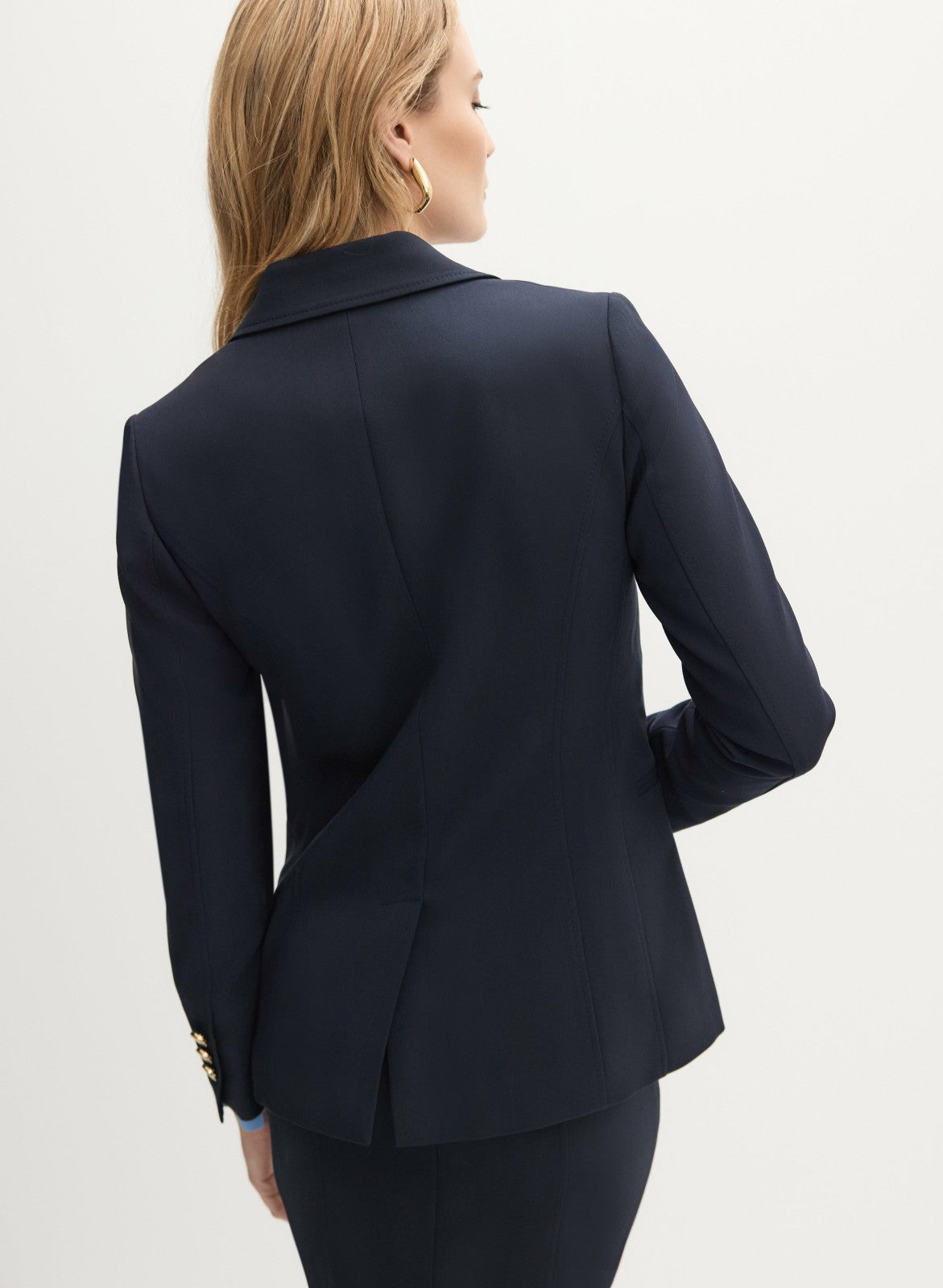 Women Embossed Button Blazer Dark Navy | Melanie Lyne