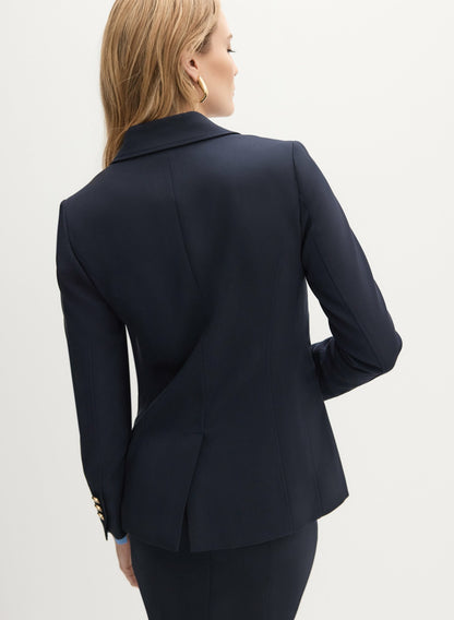 Women Embossed Button Blazer Dark Navy | Melanie Lyne