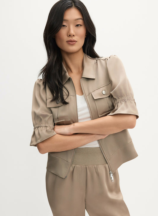 Women Ruffle Short Sleeve Jacket French Canvas | Melanie Lyne