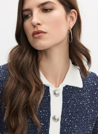 Women Contrast Bouclé Cardigan Navy Blue | Melanie Lyne