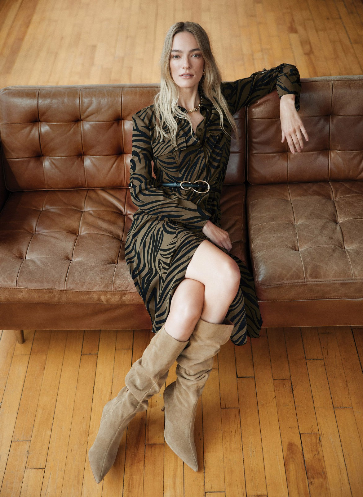 Women Zebra Print Shirt Dress Green Pattern | Melanie Lyne