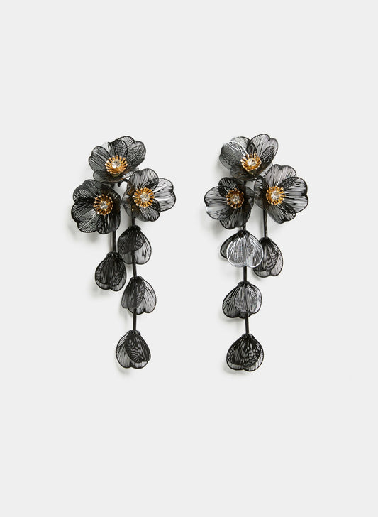 Women Floral Mesh Earrings Black | Melanie Lyne