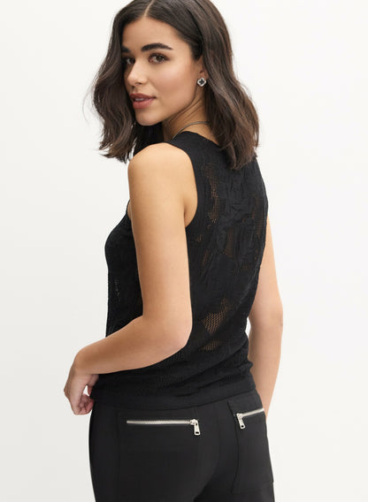 Women Sleeveless Open-Knit Rose Sweater Black | Melanie Lyne