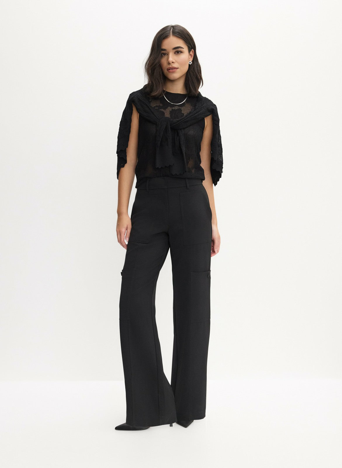 Women Sleeveless Open-Knit Rose Sweater Black | Melanie Lyne