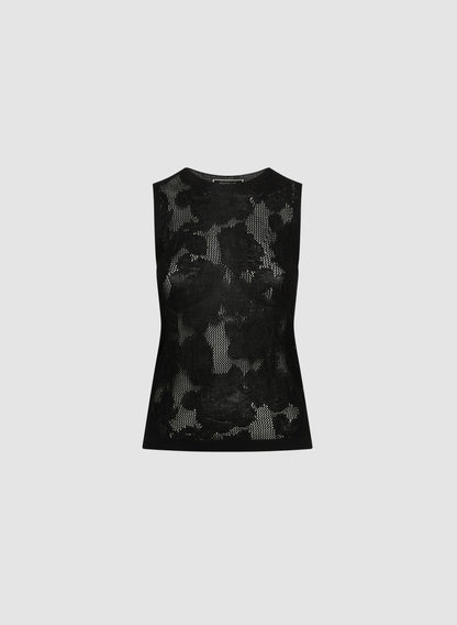 Women Sleeveless Open-Knit Rose Sweater Black | Melanie Lyne