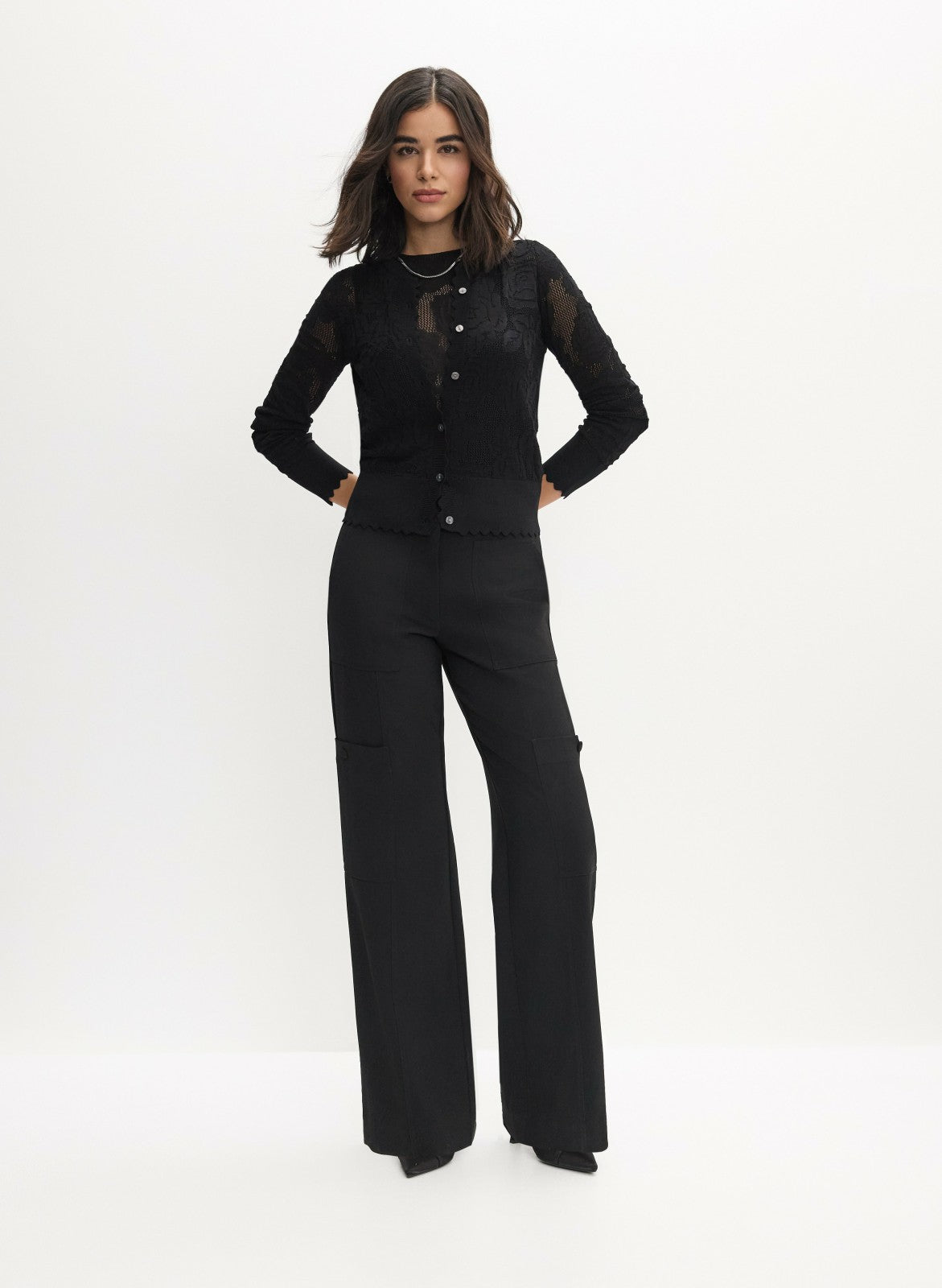 Women Open-Knit Rose Cardigan Black | Melanie Lyne