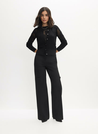 Women Open-Knit Rose Cardigan Black | Melanie Lyne
