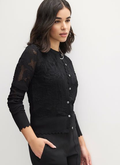 Women Open-Knit Rose Cardigan Black | Melanie Lyne