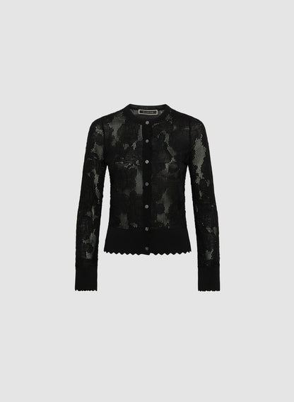 Women Open-Knit Rose Cardigan Black | Melanie Lyne