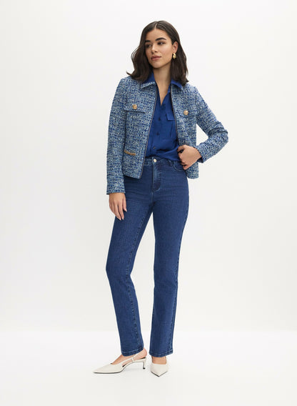 Women Zip Front Bouclé Jacket Blue Pattern | Melanie Lyne