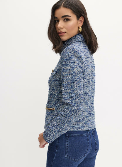 Women Zip Front Bouclé Jacket Blue Pattern | Melanie Lyne
