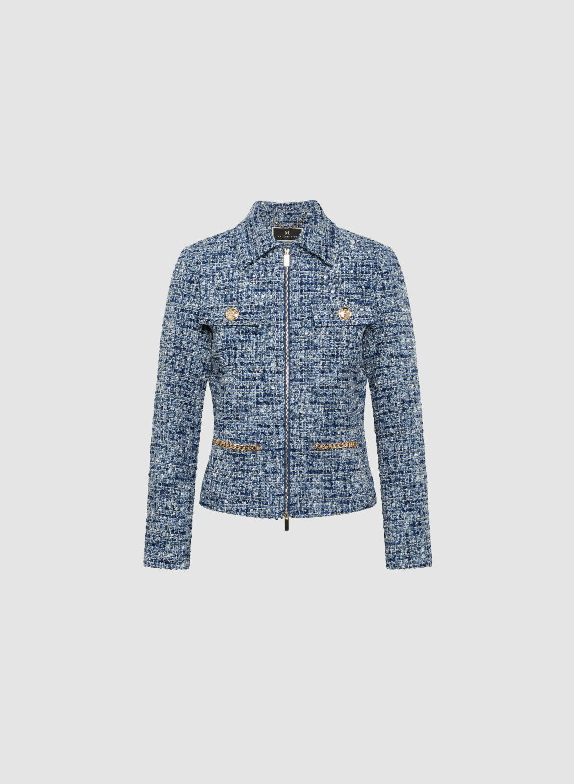 Women Zip Front Bouclé Jacket Blue Pattern | Melanie Lyne