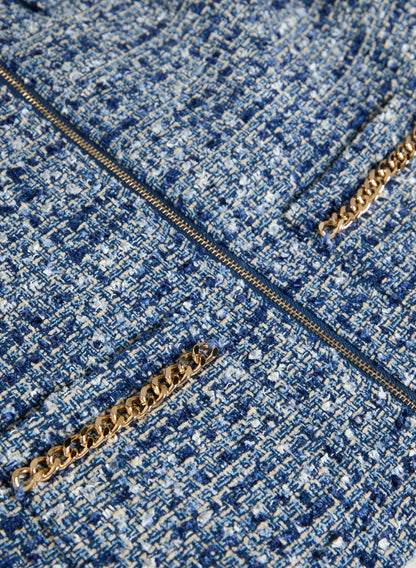 Women Zip Front Bouclé Jacket Blue Pattern | Melanie Lyne