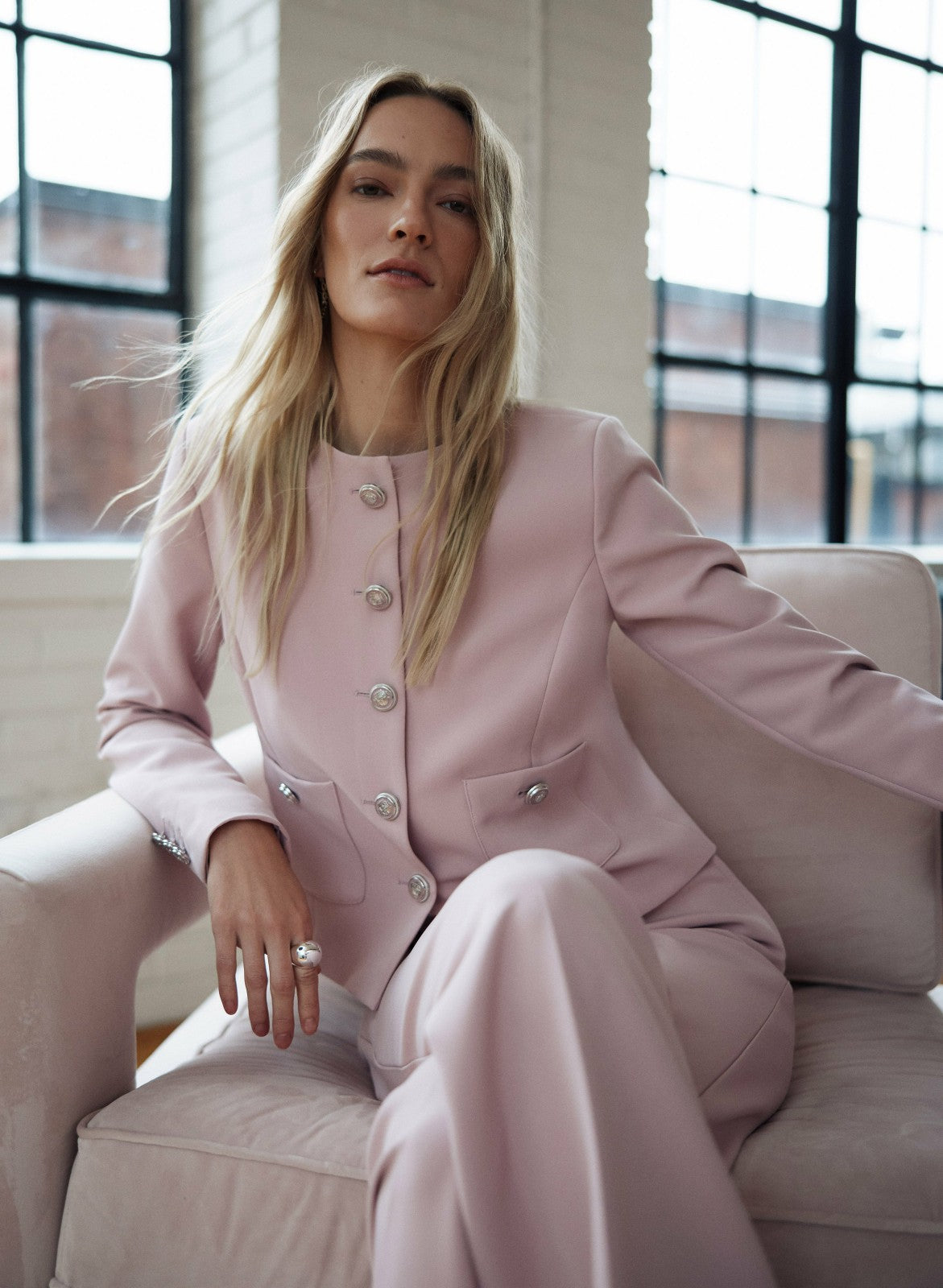 Women Short Collarless Jacket French Rose | Melanie Lyne