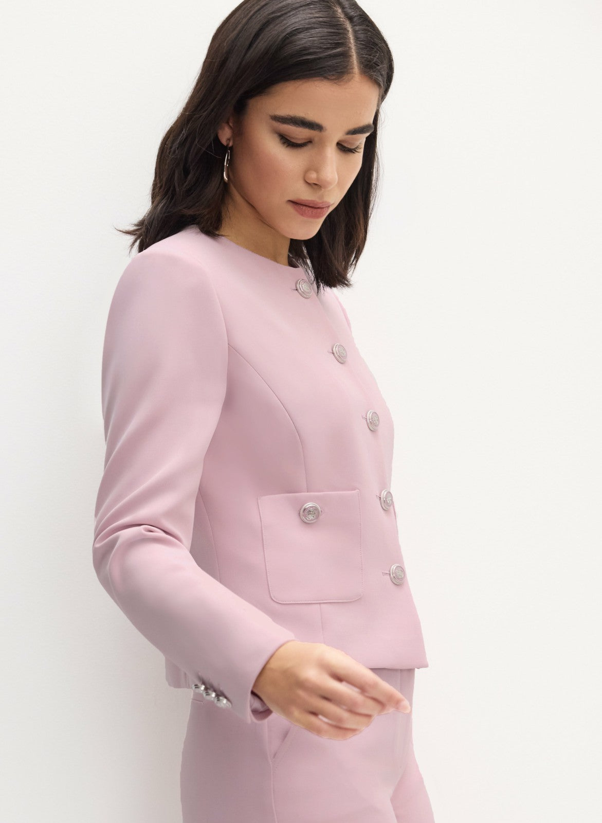 Women Short Collarless Jacket French Rose | Melanie Lyne