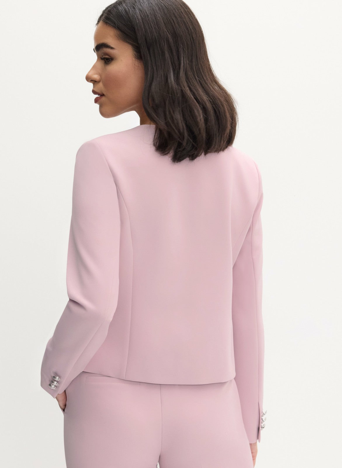 Women Short Collarless Jacket French Rose | Melanie Lyne