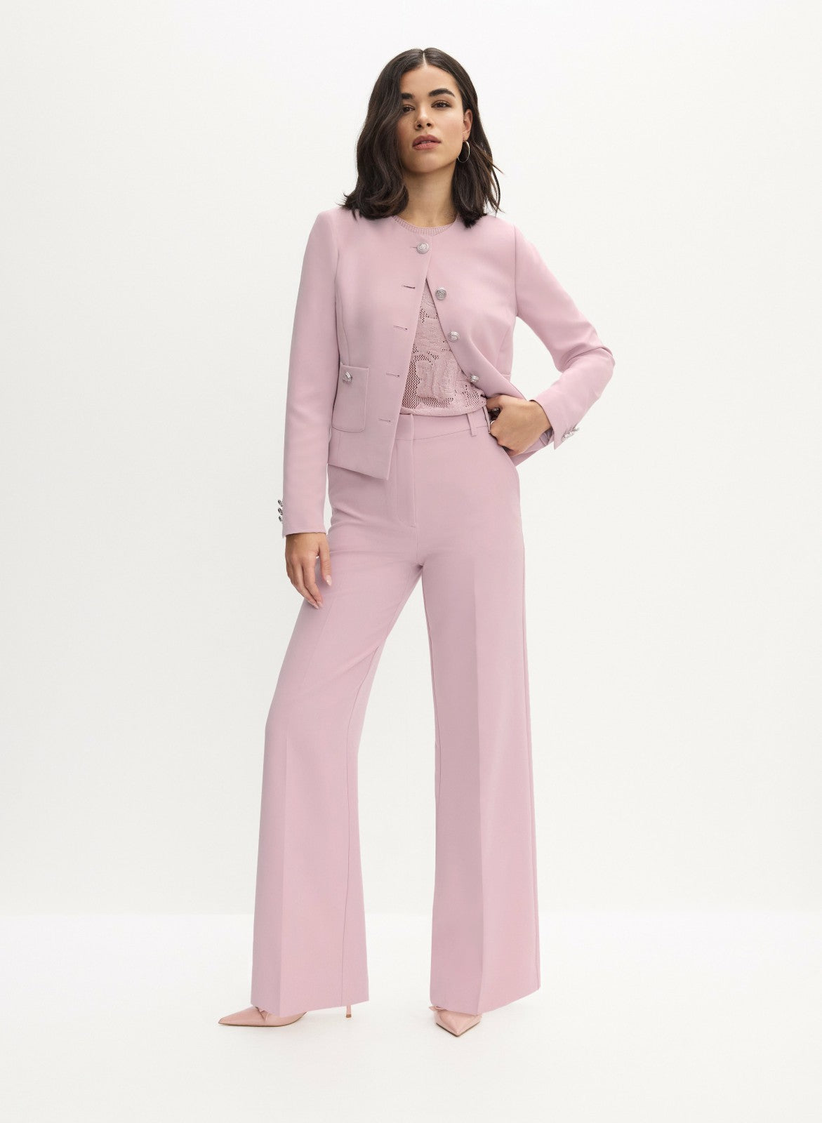Women Short Collarless Jacket French Rose | Melanie Lyne