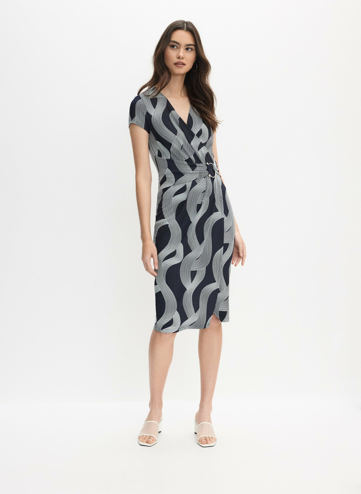 Women Joseph Ribkoff - Wrap Midi Dress Blue Pattern | Melanie Lyne