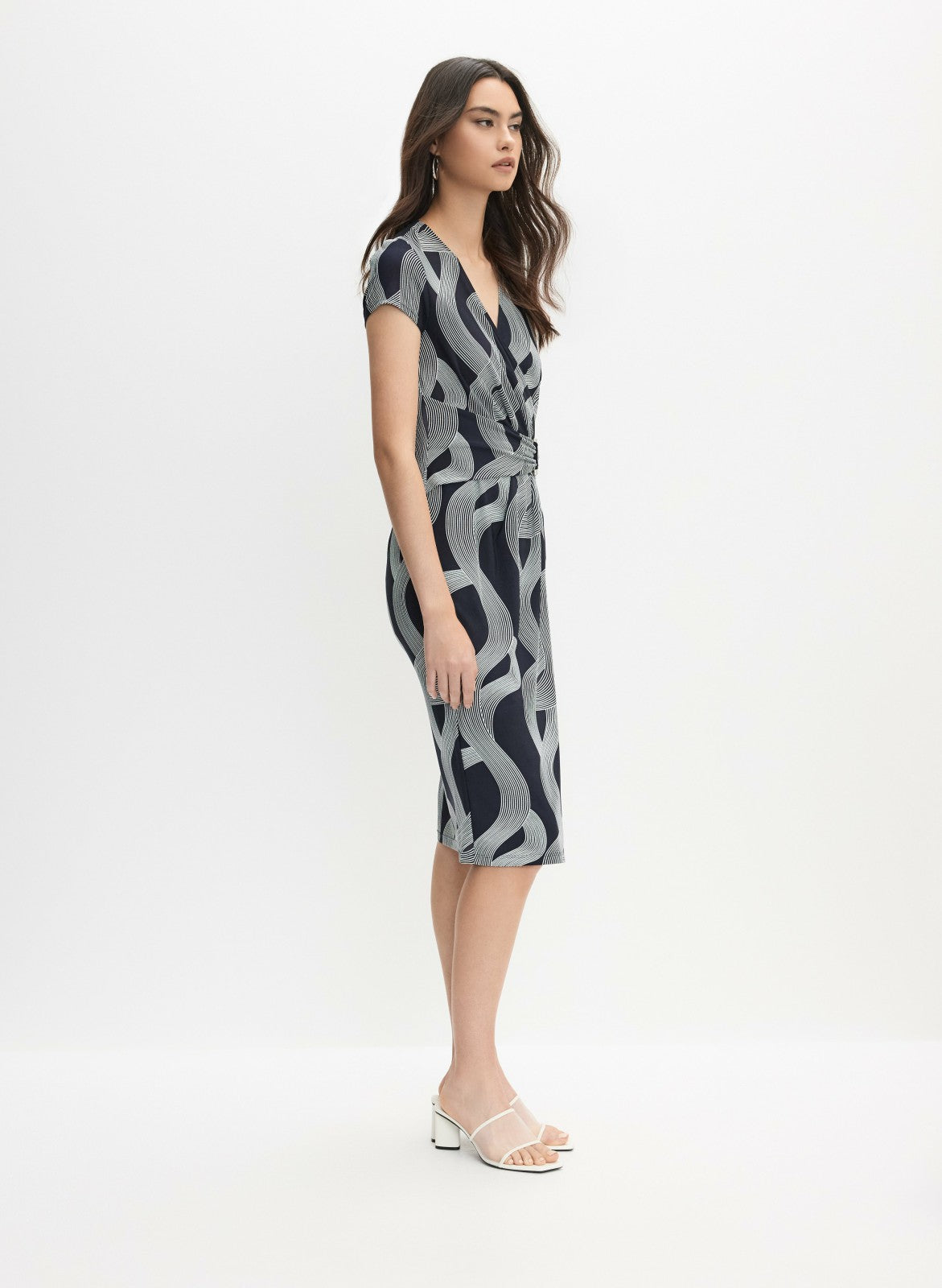 Women Joseph Ribkoff - Wrap Midi Dress Blue Pattern | Melanie Lyne