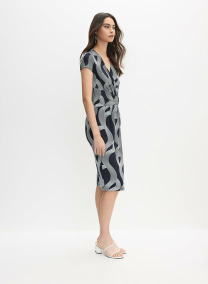 Women Joseph Ribkoff - Wrap Midi Dress Blue Pattern | Melanie Lyne