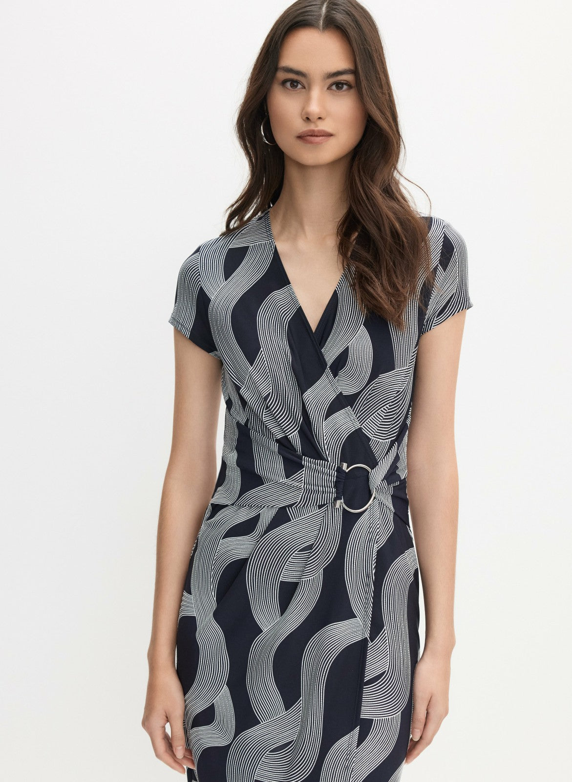 Women Joseph Ribkoff - Wrap Midi Dress Blue Pattern | Melanie Lyne
