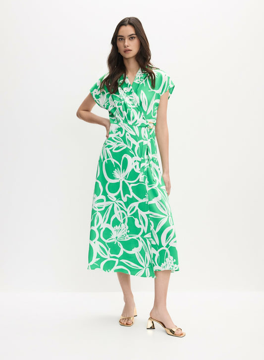 Women Joseph Ribkoff - Floral Wrap-Over Dress Green Pattern | Melanie Lyne