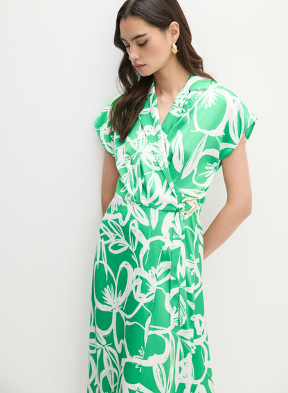 Women Joseph Ribkoff - Floral Wrap-Over Dress Green Pattern | Melanie Lyne