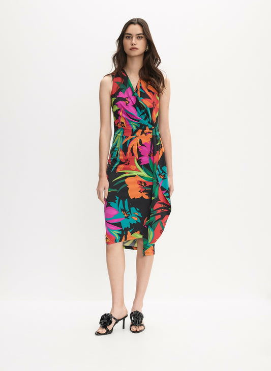 Women Joseph Ribkoff - Tropical Waterfall Flounce Dress Black Pattern | Melanie Lyne
