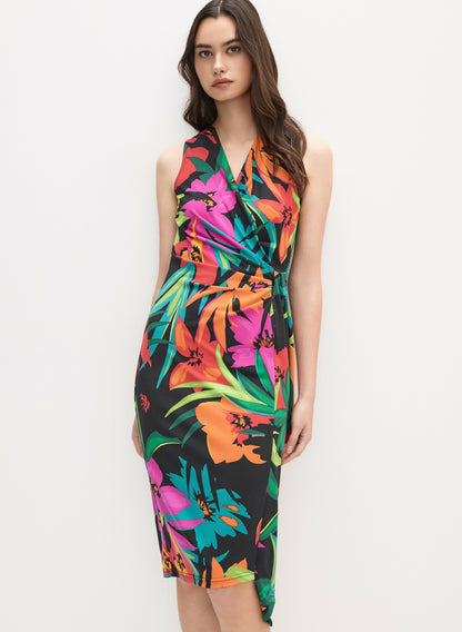 Women Joseph Ribkoff - Tropical Waterfall Flounce Dress Black Pattern | Melanie Lyne