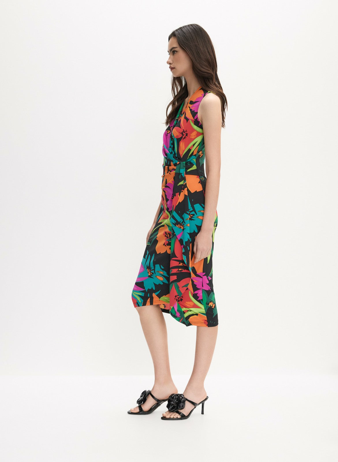 Women Joseph Ribkoff - Tropical Waterfall Flounce Dress Black Pattern | Melanie Lyne