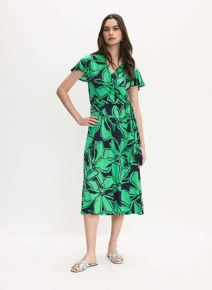 Women Joseph Ribkoff - Floral Knotted Wrap-Over Dress Green Pattern | Melanie Lyne