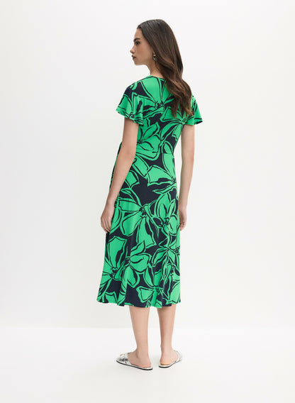 Women Joseph Ribkoff - Floral Knotted Wrap-Over Dress Green Pattern | Melanie Lyne