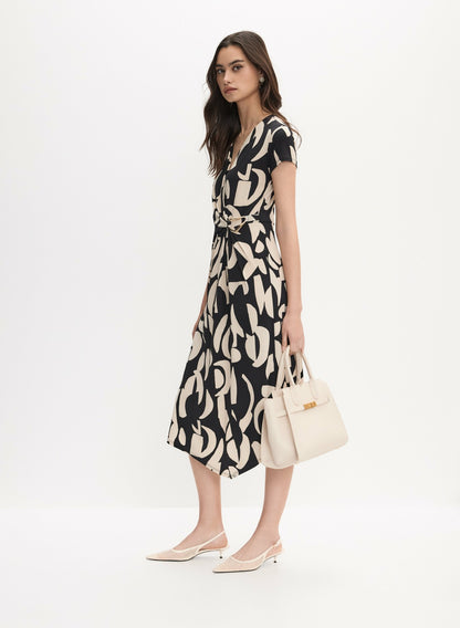 Women Joseph Ribkoff - Geometric Wrap-Over Dress Black Pattern | Melanie Lyne