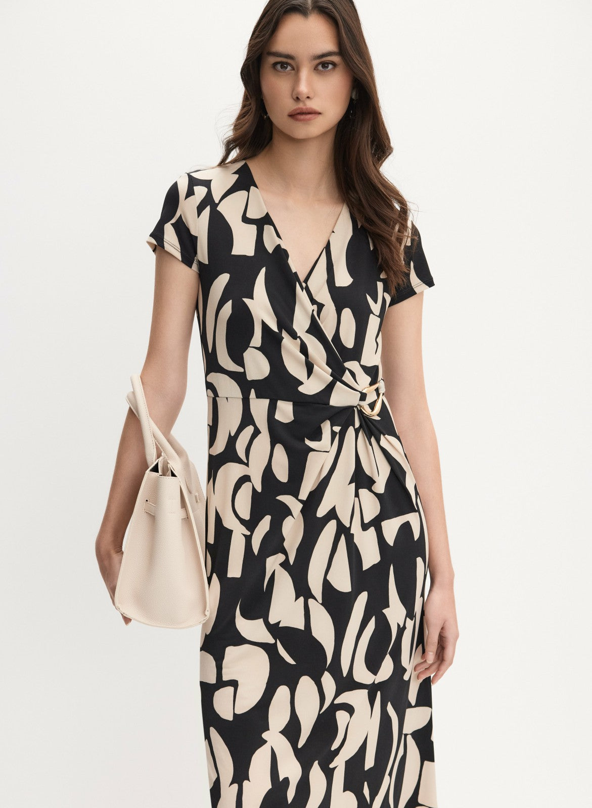 Women Joseph Ribkoff - Geometric Wrap-Over Dress Black Pattern | Melanie Lyne