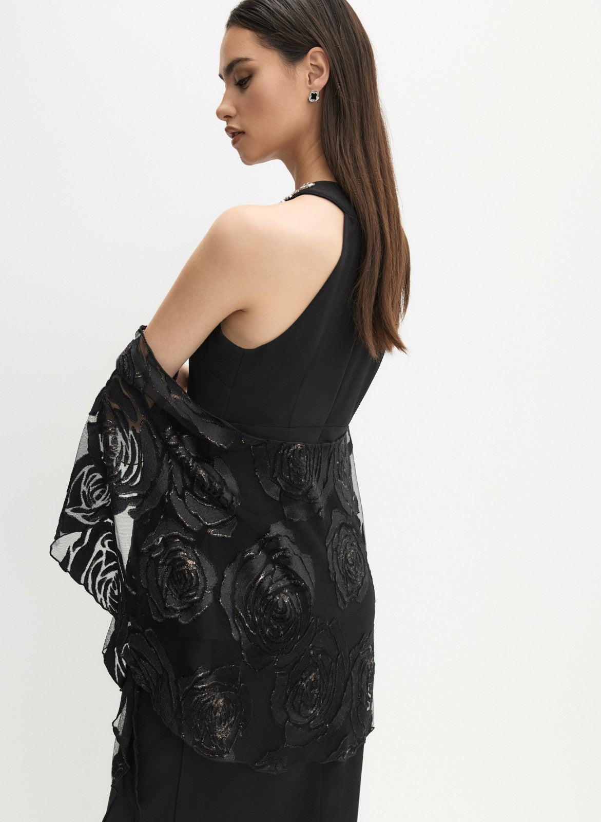 Women Rose Burnout Shawl Black | Melanie Lyne