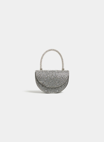 Women Crystal Embellished Half Moon Clutch Black | Melanie Lyne