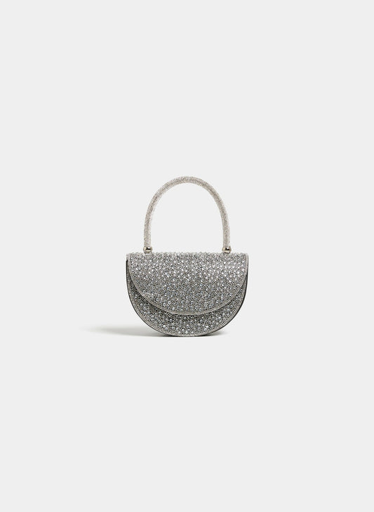 Women Crystal Embellished Half Moon Clutch Black | Melanie Lyne