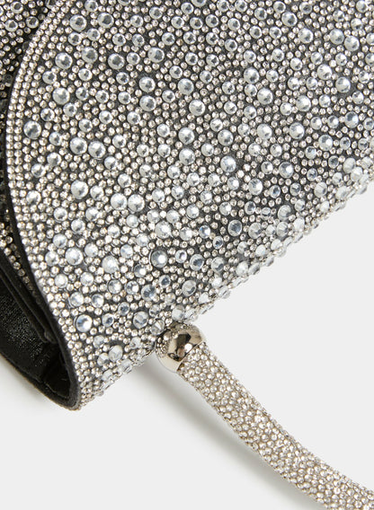 Women Crystal Embellished Half Moon Clutch Black | Melanie Lyne