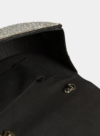 Women Crystal Embellished Half Moon Clutch Black | Melanie Lyne